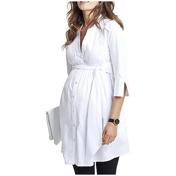 Isabella Oliver Top Womens Size 2 Libby Maternity Tunic White Blouse Shirt NWT - Picture 1 of 16